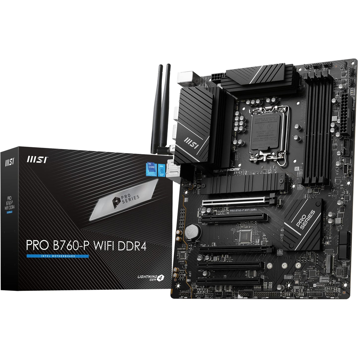 MSI PRO B760-P WiFi DDR4 ATX Motherboard, 4X DDR4~128GB, 5X PCI-E x16, 2X M.2, 4X SATA, 2X USB 3.2, 4X USB 2.0, 1x USB-C