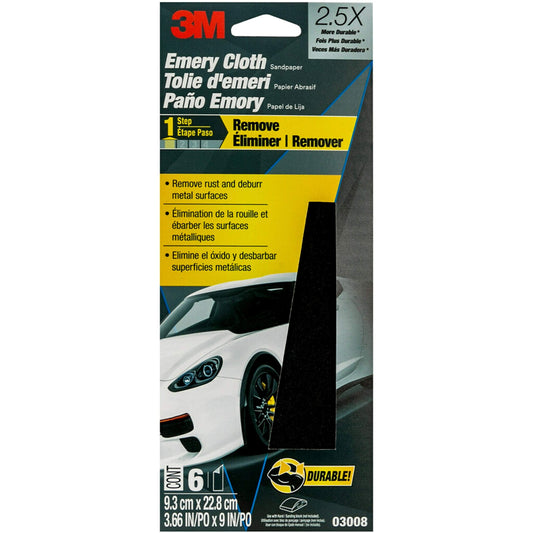 3M Emery Cloth 03008 3 2/3 x 9 in 6-Pack