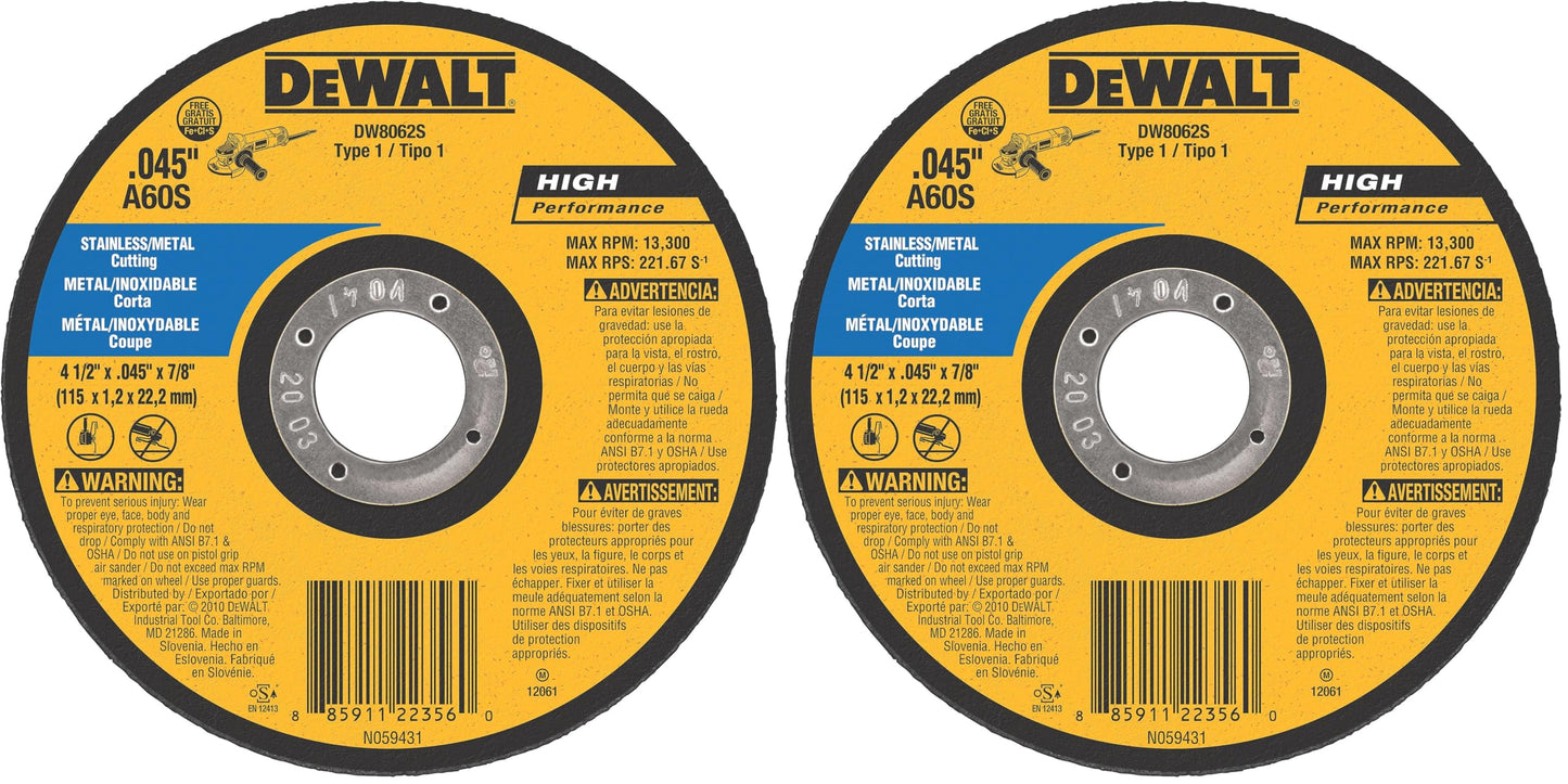 DEWALT DW8062S Thin Cutoff Wheel 4-1/2 in Pack of 2
