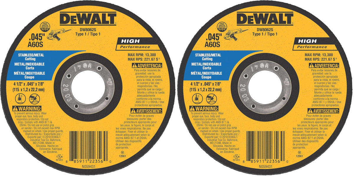 DEWALT DW8062S Thin Cutoff Wheel 4-1/2 in Pack of 2