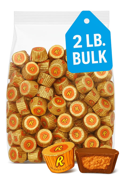 Peanut Butter Cup Miniatures 2 LB Bulk – Approx. 105 Individually Wrapped Milk Chocolate Candies for Party Favors, Snacks & Halloween Treats 00034000448258