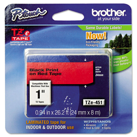Brother Tape, Retail Packaging, 1 Inch, Black on Red (TZe451) (Pack of 1)