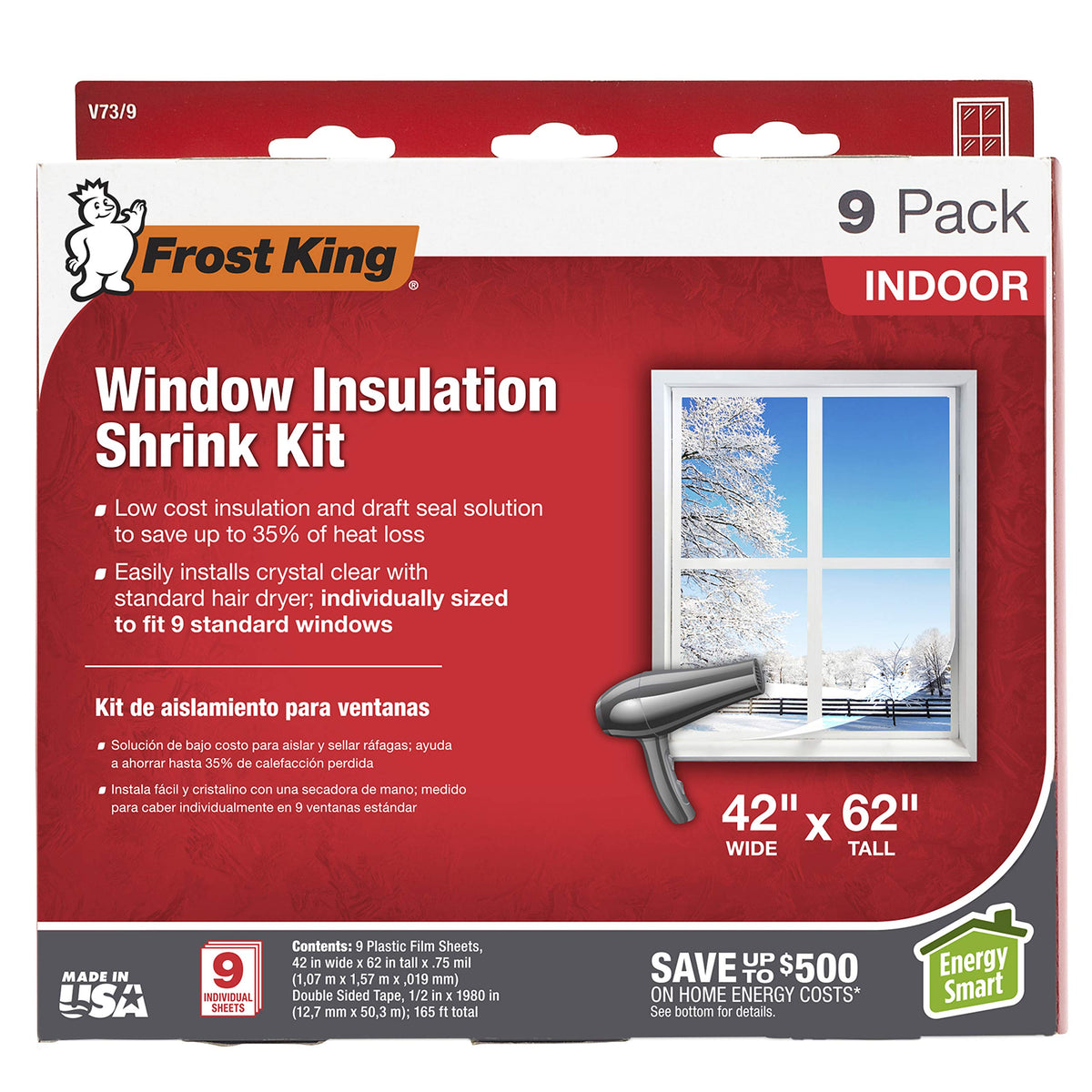 Frost King V73/9H Indoor Shrink Window Kit 9-Pack, 42x62 in