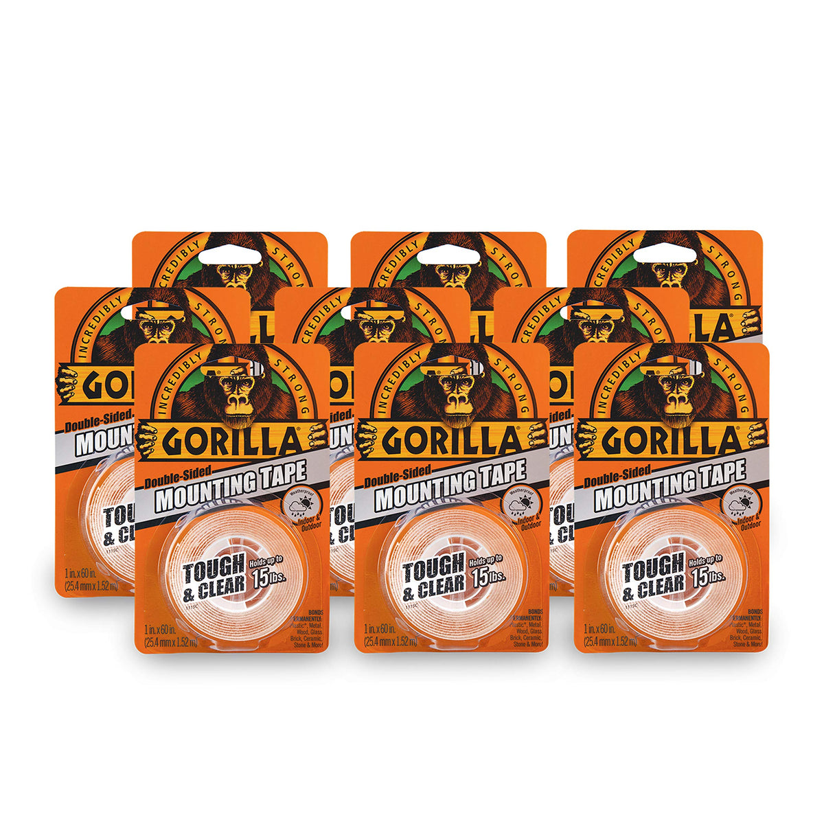 Gorilla Tough & Clear Double Sided Mounting Tape 1" x 60" (9 Pack)