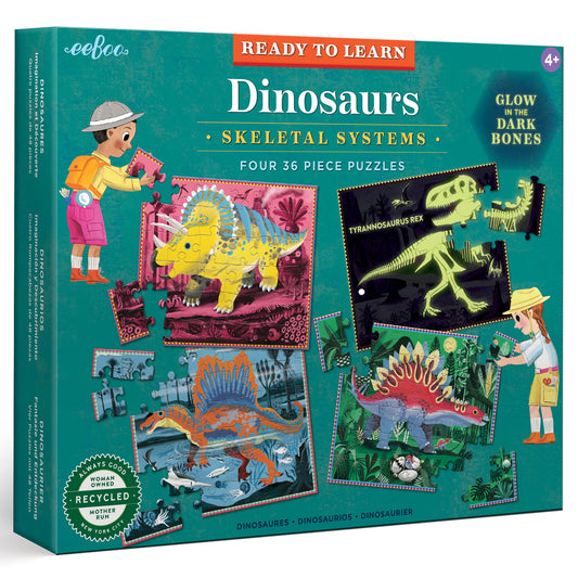 eeBoo Ready to Learn Dinosaur Glow Puzzles Set of 4