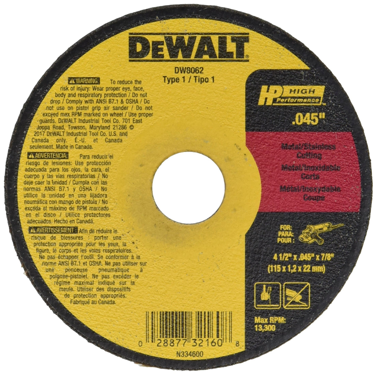 DEWALT DW8062B5 4-1/2in Cutting Wheel 5-Pack