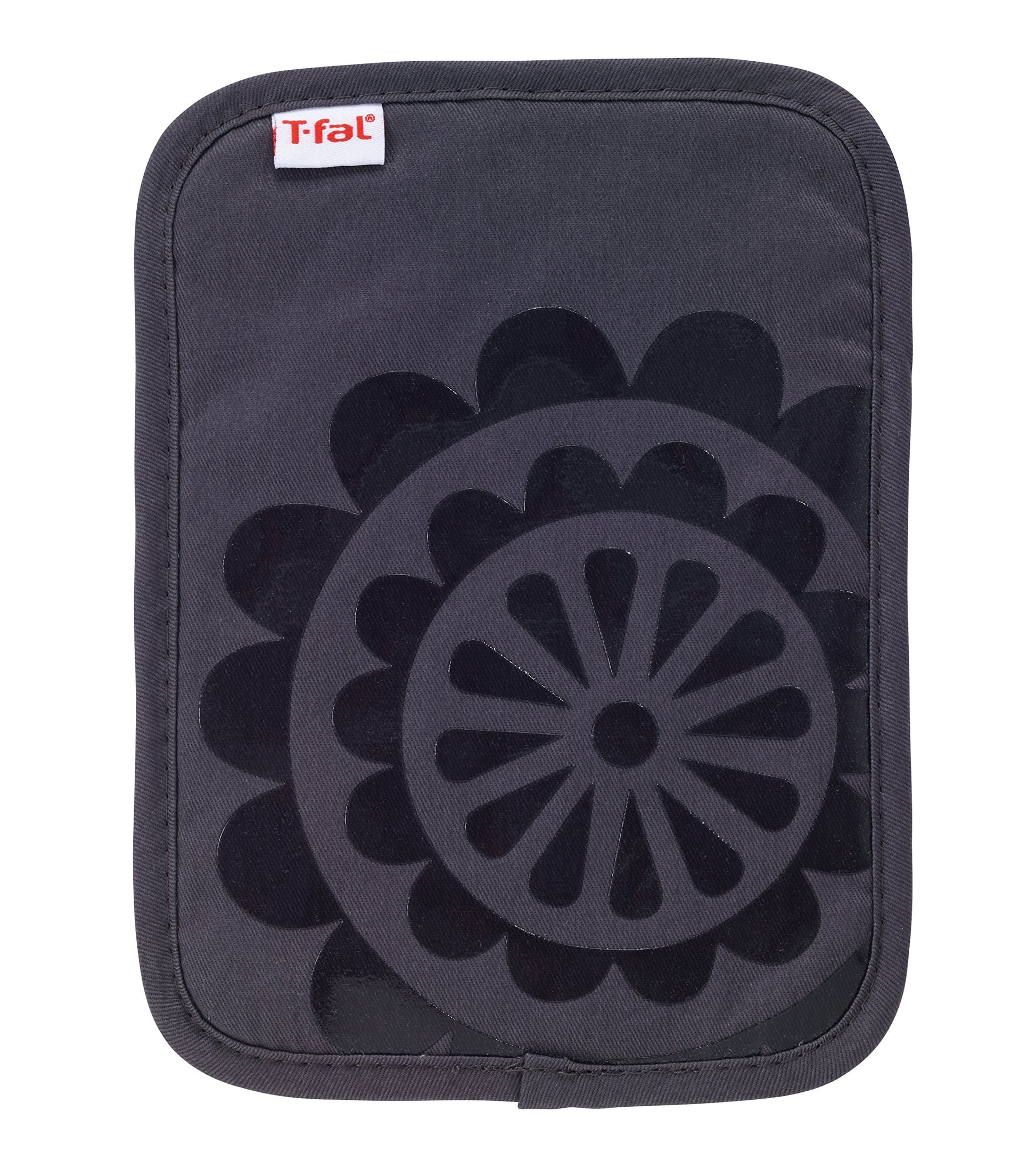 T-Fal Textiles Silicone Printed Medallion 100% Cotton Twill Hot Pad Pot Holder, 9-inches x 6.75-inches, Charcoal Grey