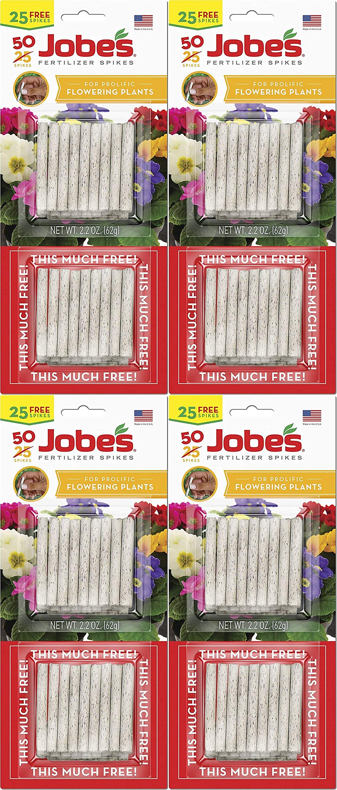 Jobe's 05231T Flowering Plant Fertilizer Spikes 10-10-4, 4 Pack, Multicolor