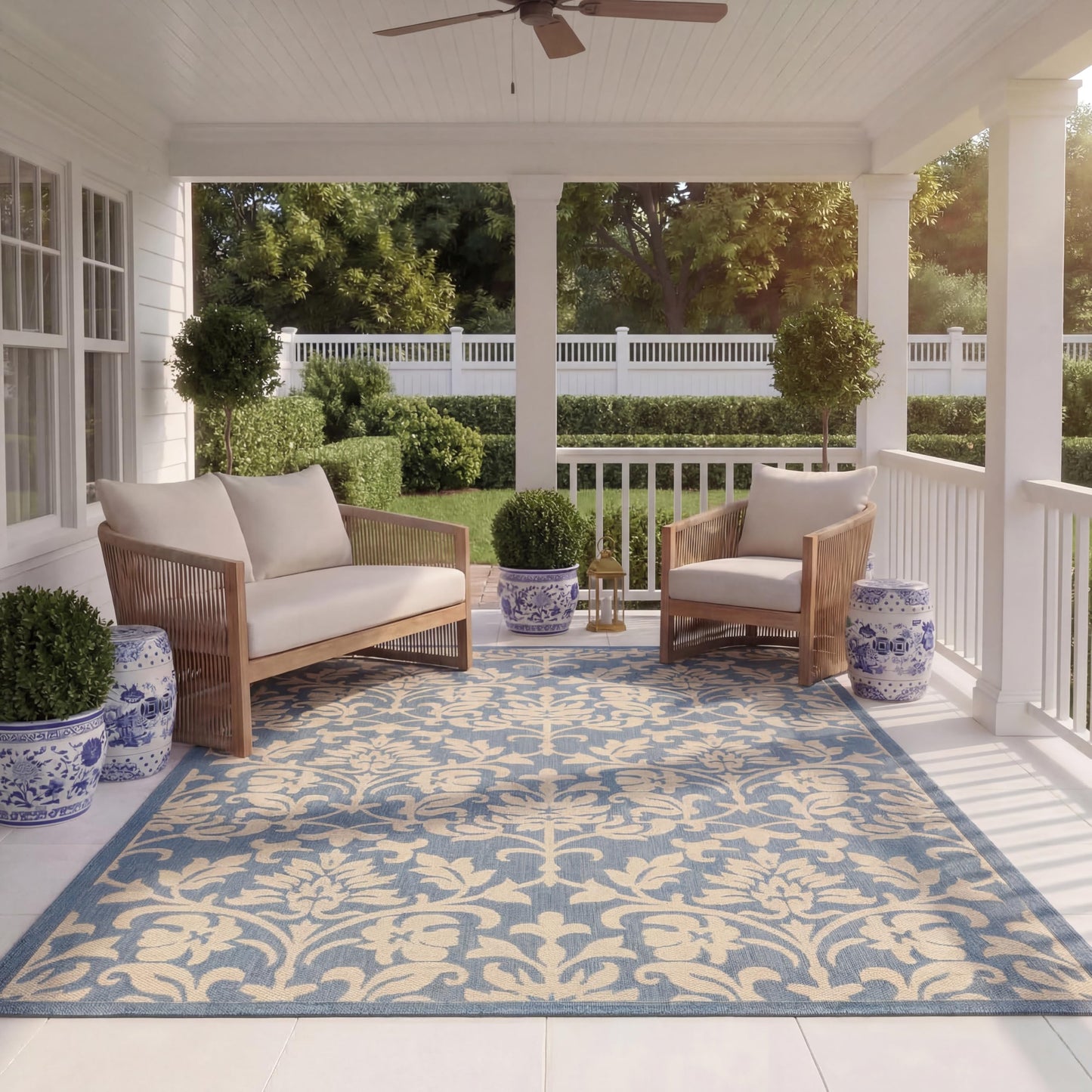 SAFAVIEH Washable Rug Outdoor Courtyard Collection - 8' x 11', Blue & Natural, Non-Shedding & Easy Cleaning, Ideal for Patio, Backyard, Mudroom (CY3416-3103)
