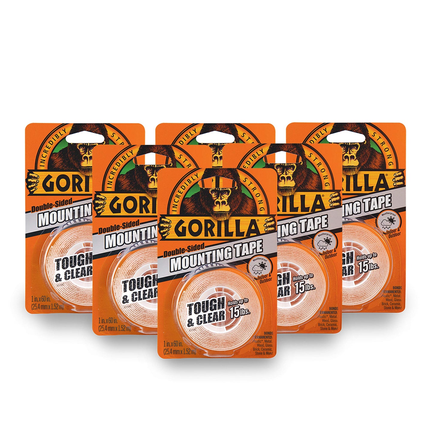 Gorilla Tough & Clear Double Sided Mounting Tape 1" x 60" 6-Pack