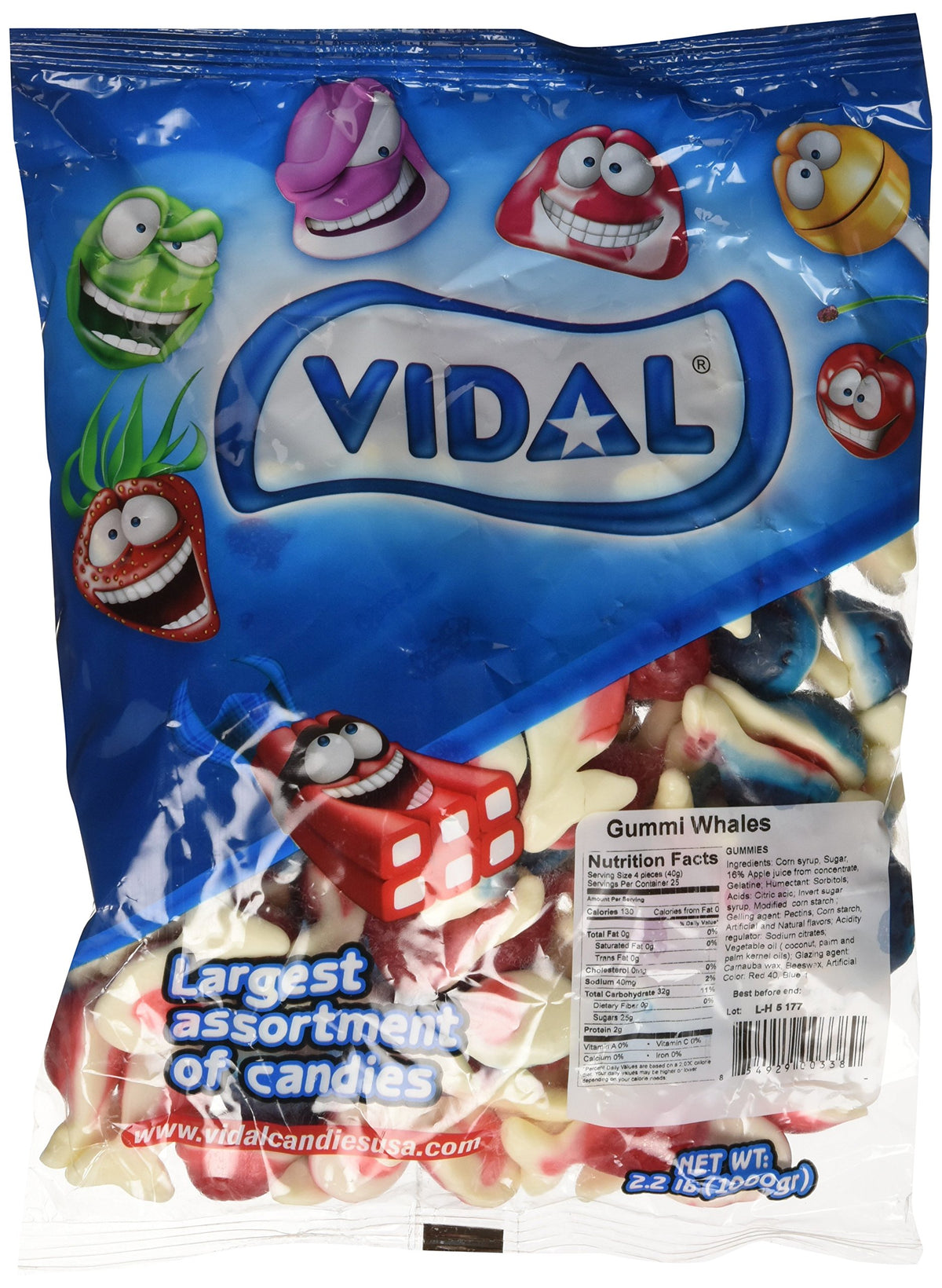 Vidal Jelly Filled Gummy Whales Candy 2.2 lb Bag
