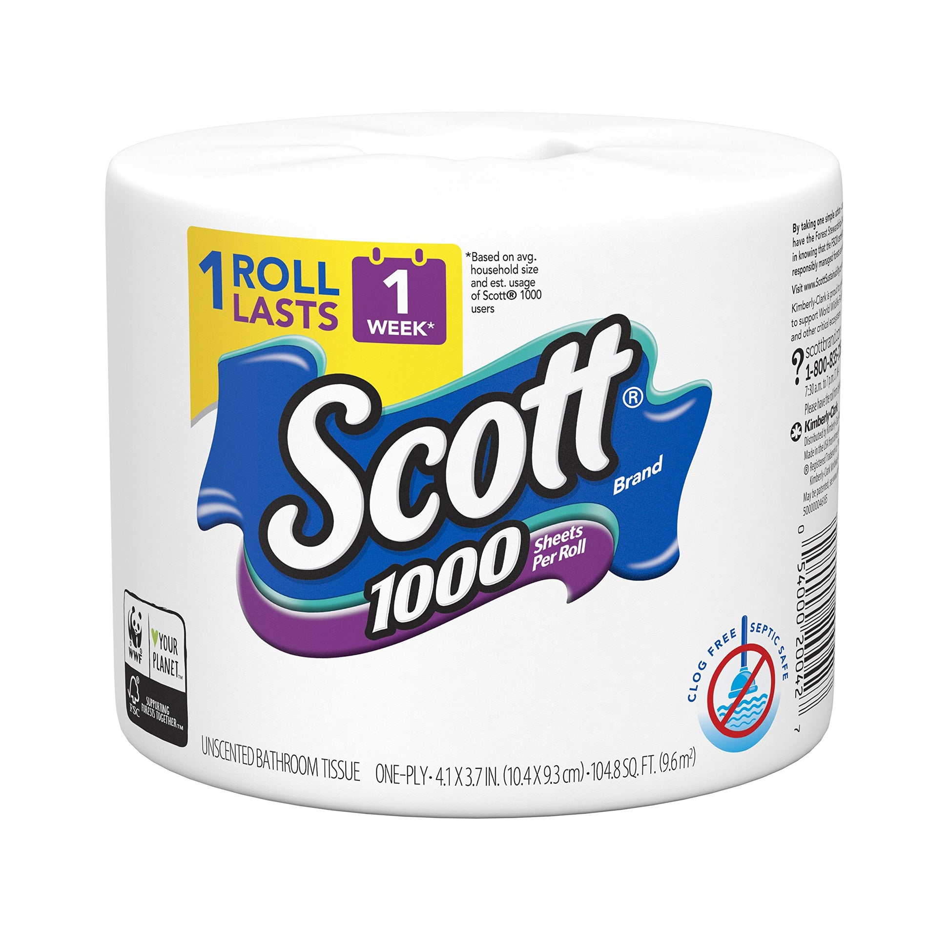 Scott 1000 Sheets Toilet Paper, 12 Count