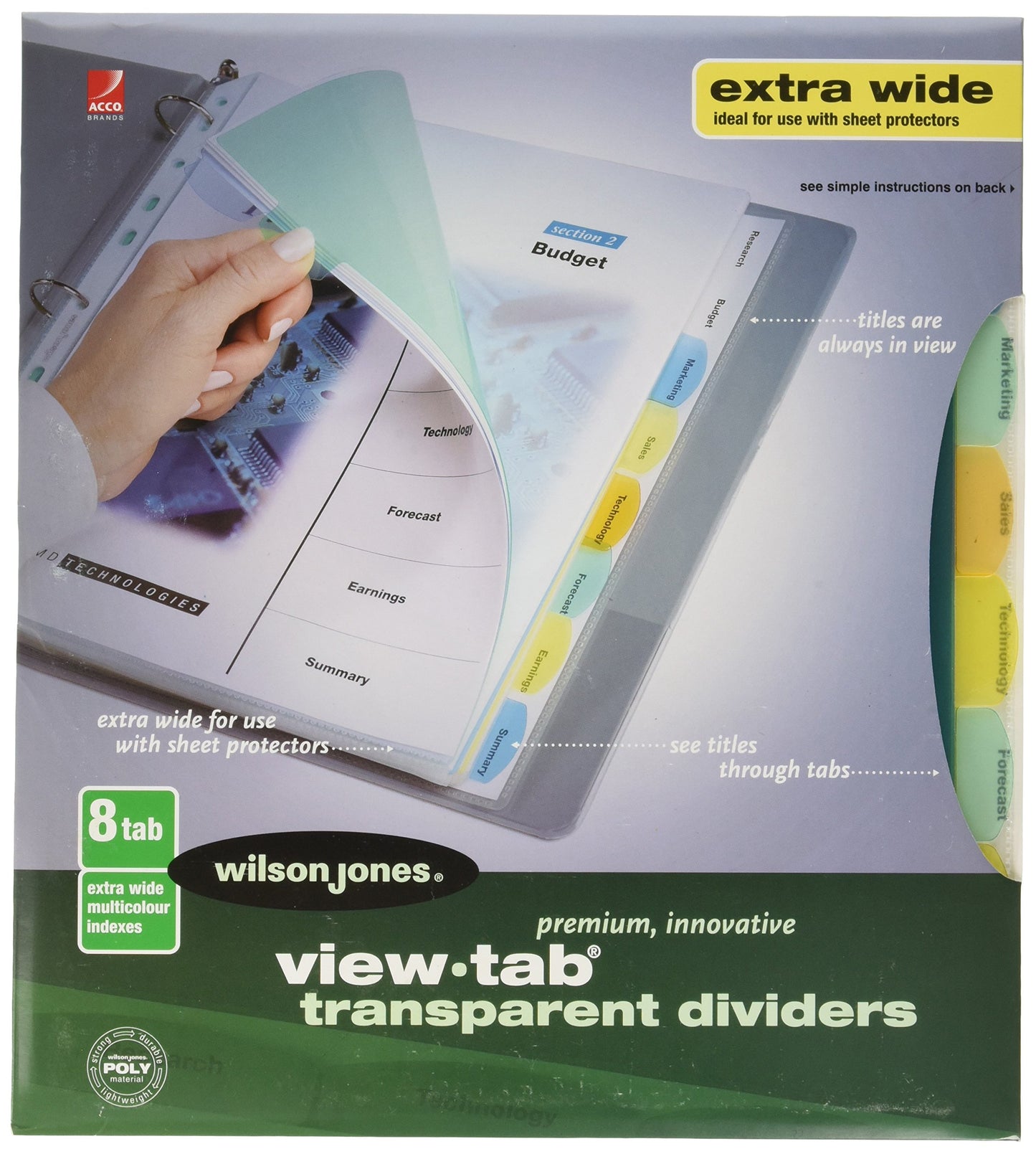 Wilson Jones View-Tab Extra Wide 8-Tab Dividers 55070