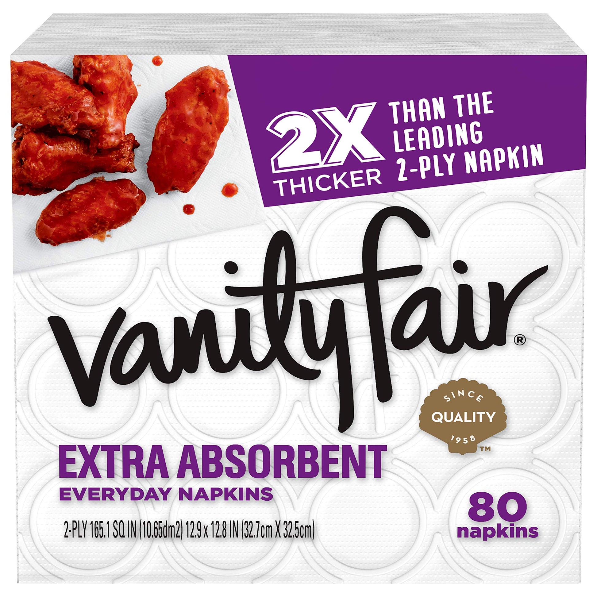 Vanity Fair Everyday Extra Absorbent Premium Paper Napkin, 80 Count, Dinner Napkin for Messy Meals