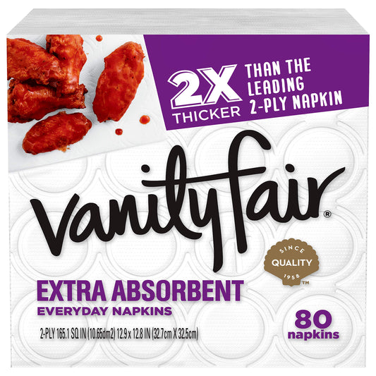 Vanity Fair Everyday Extra Absorbent Premium Paper Napkin, 80 Count, Dinner Napkin for Messy Meals