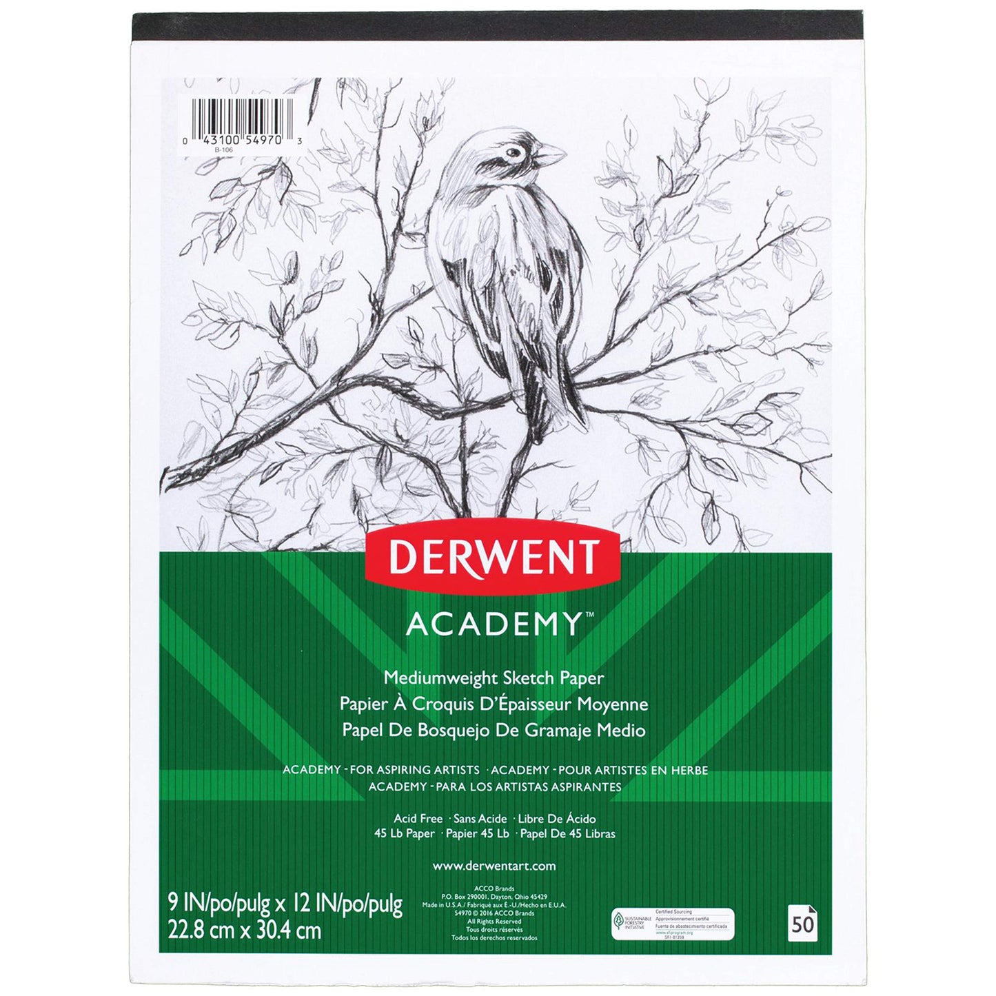 Derwent Academy Sketch Pad 9" x 12" 50 Sheets (54970)
