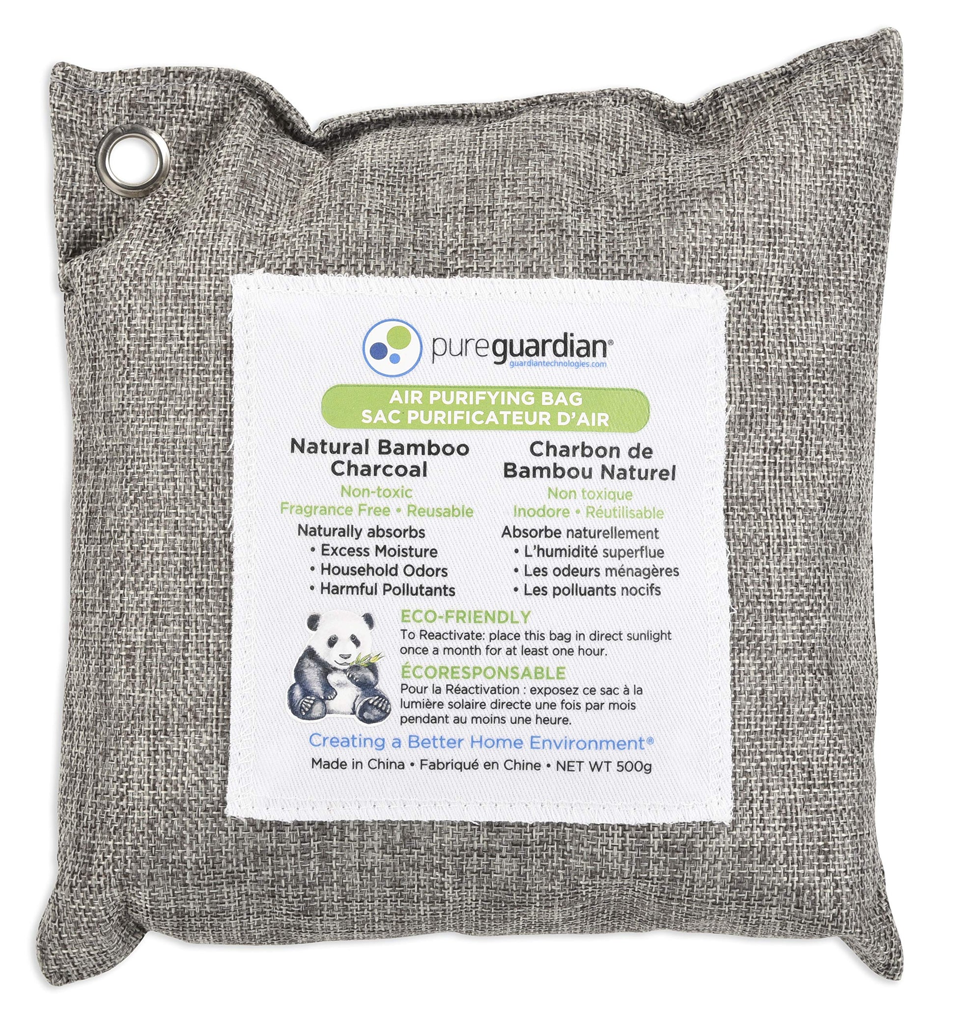 PureGuardian CB500 Bamboo Charcoal Air Purifying Bag, Eco-Friendly, Naturally Absorbs Odors, Excess Moisture and Pollutants, 500g, Gray