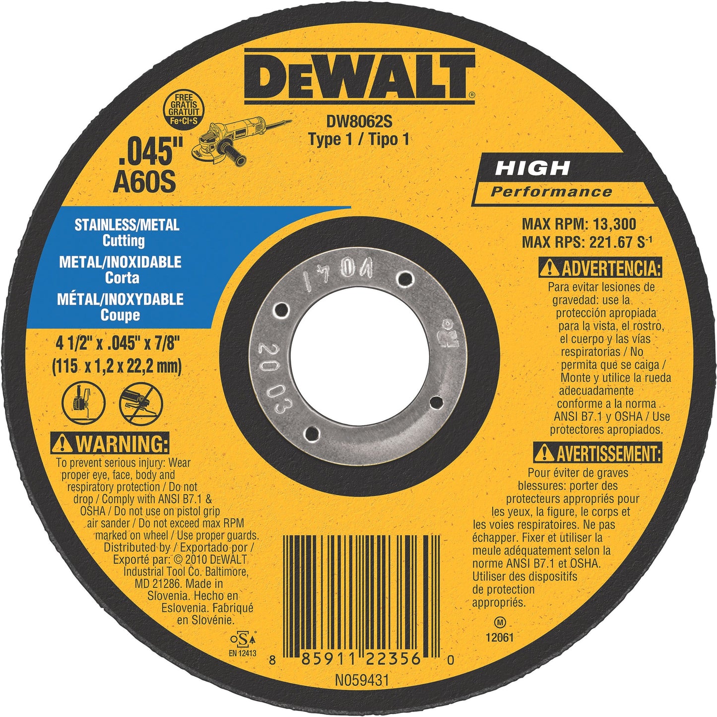 DEWALT MTL CUT T1 4.5X.045X7/8