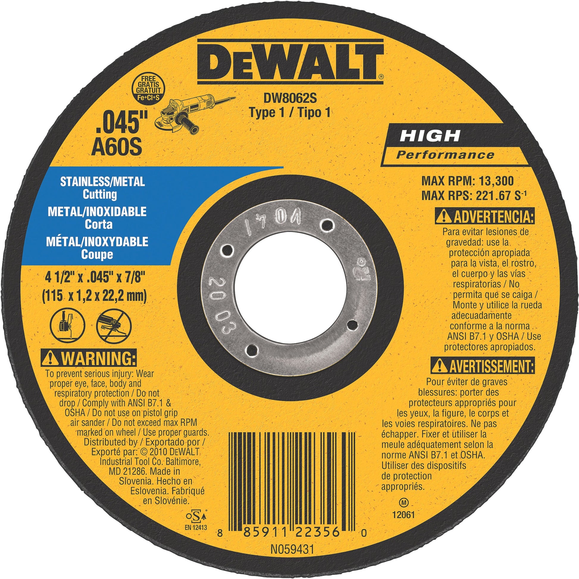 DEWALT MTL CUT T1 4.5X.045X7/8