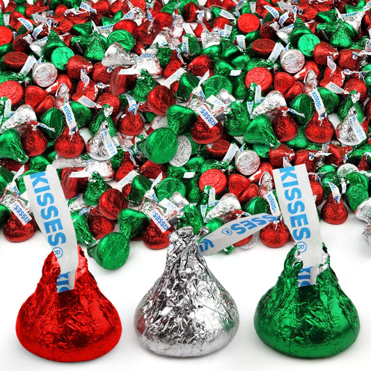 Hershey Kisses Chocolate Christmas Mix, 5LB Pack of Christmas Candy Individually Wrapped, Delicious Chocolate Kisses in Red, Green, and Silver Foil, Perfect Bulk Christmas Candy for Holiday Celebrations