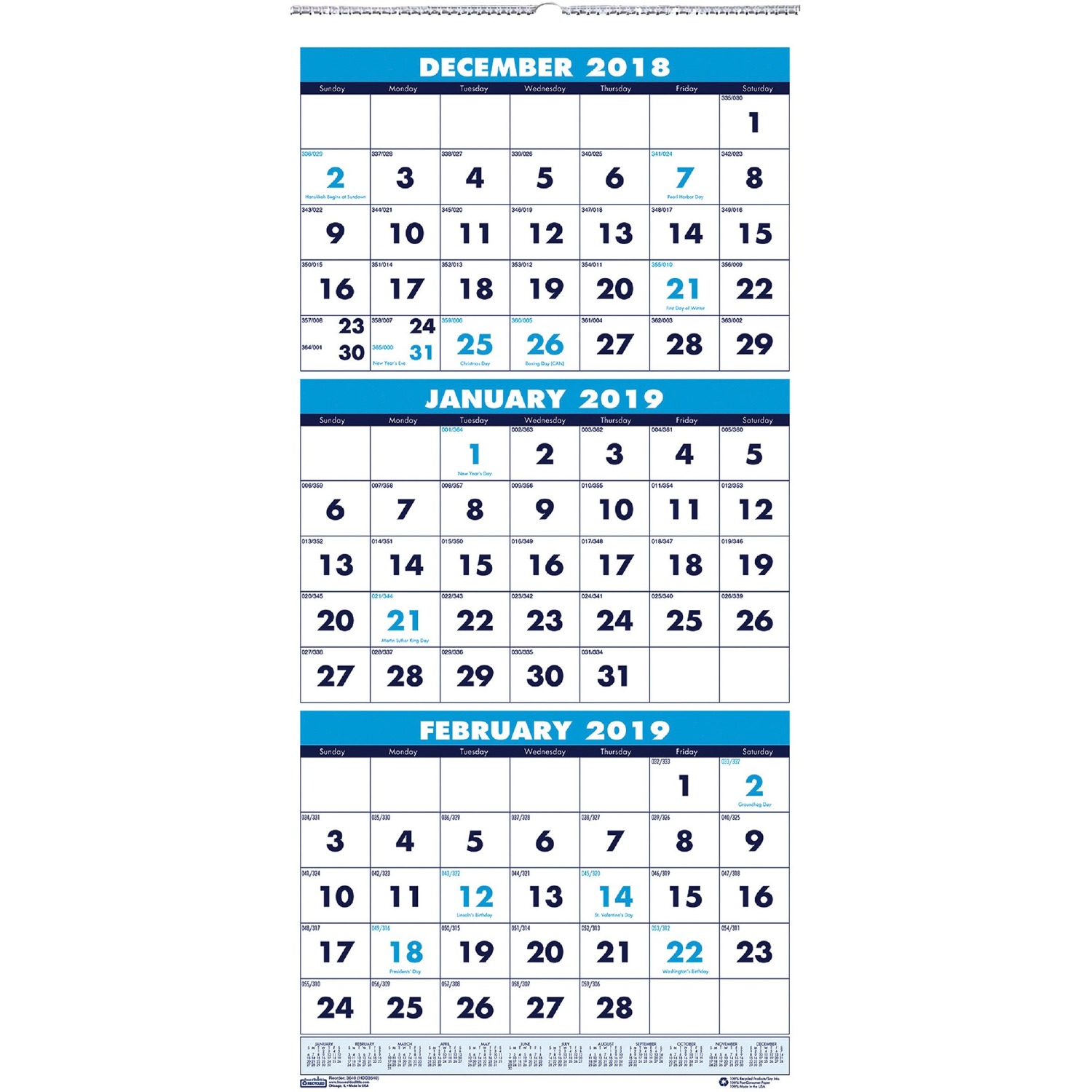 House of Doolittle 3-month Vertical 17 Wall Calendar