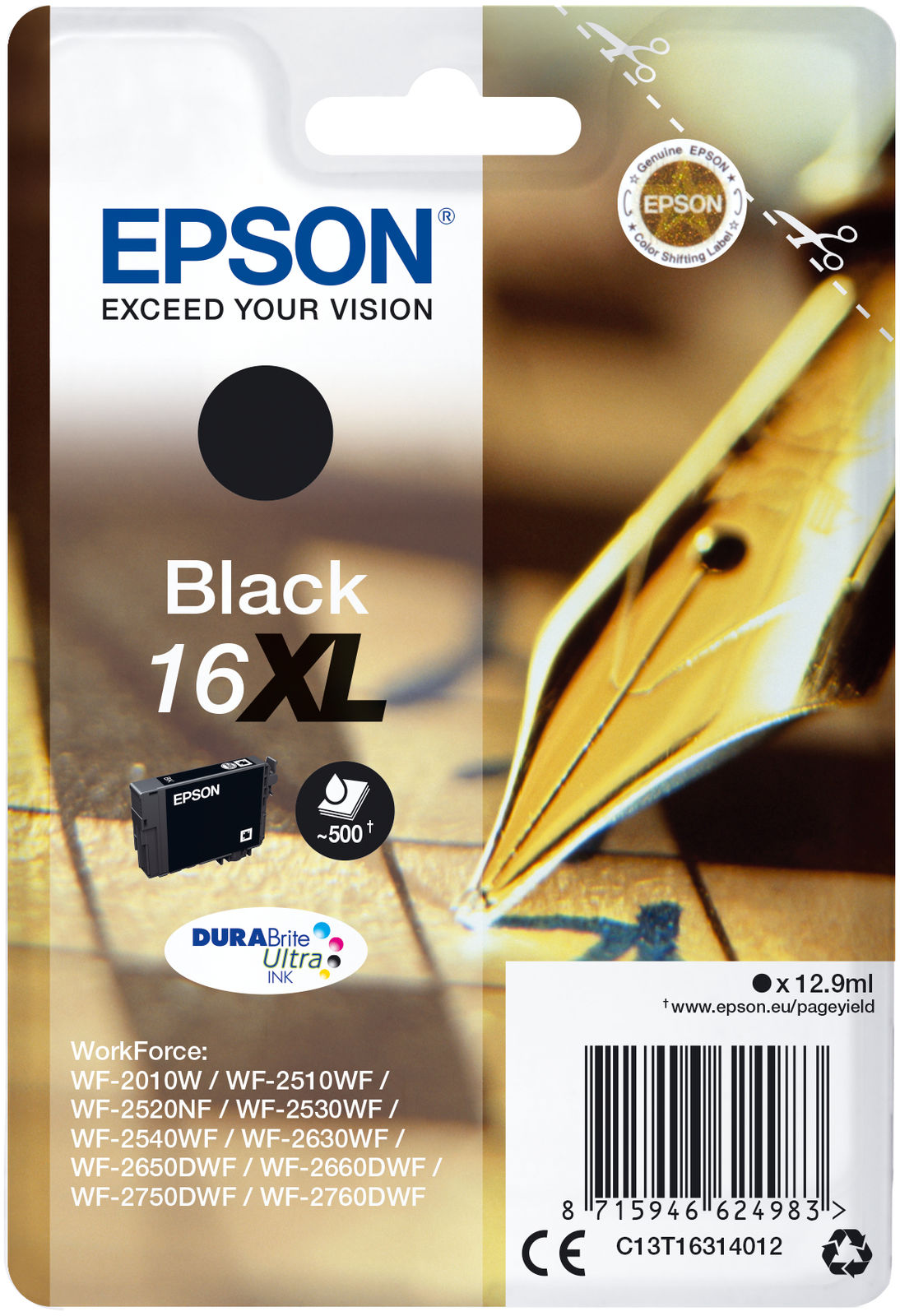 Epson C13T16314012 12.9ml 500pages Black ink cartridge