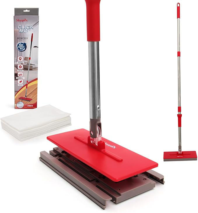 Floor Mop with Easy Sheet Attachment, Includes 10 Disposable Sheets,